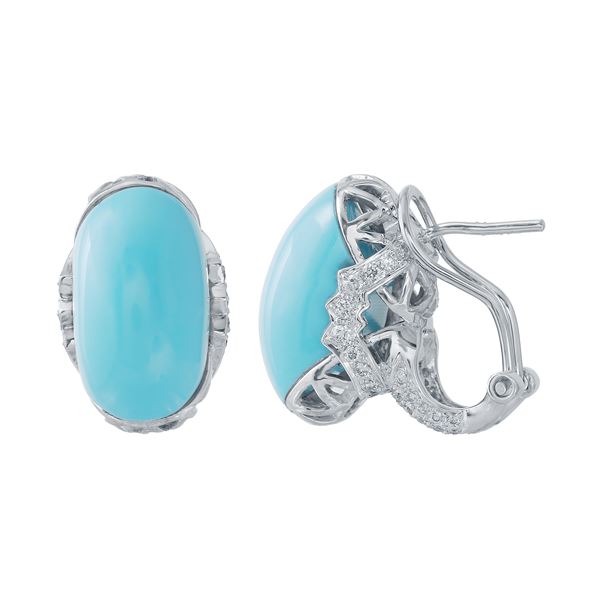 Natural 12.68 CTW Turquoise & Diamond Earrings 14K White Gold - REF-89Y3N