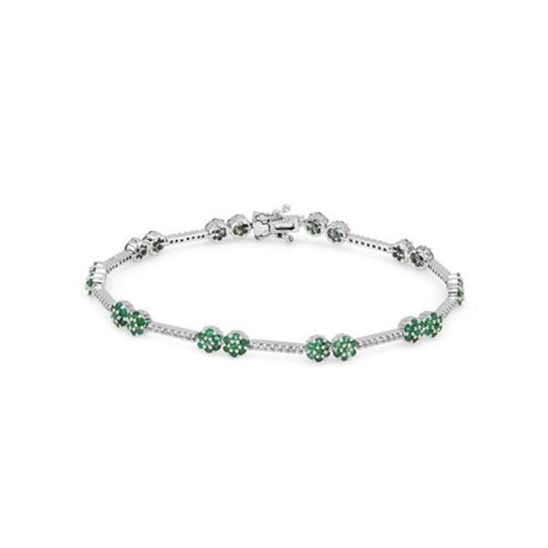 Natural 2.43 CTW Emerald & Diamond Bracelet 14K White Gold - REF-129Y6N