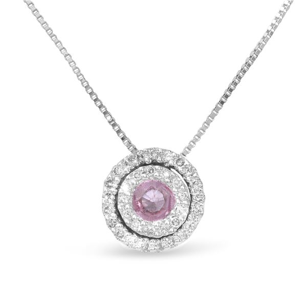 Natural 0.39 CTW Pink Sapphire & Diamond Necklace 14K White Gold - REF-24X3T