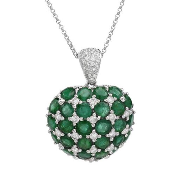 Natural 7.99 CTW Emerald & Diamond Necklace 14K White Gold - REF-196M2F