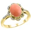Image 1 : 0.18 CTW Diamond & Natural Coral Ring 14K Yellow Gold - REF-45M5A