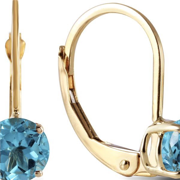 Genuine 1.20 ctw Blue Topaz Earrings 14KT Yellow Gold - REF-23Y2F