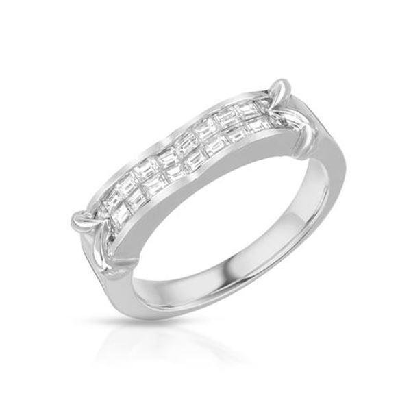 Natural 0.65 CTW Baguette Ring 14K White Gold - REF-108F2M
