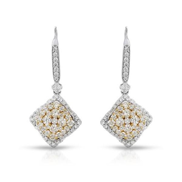 Natural 2.15 CTW Diamond Earrings 14K Two Tone Gold - REF-372N6Y