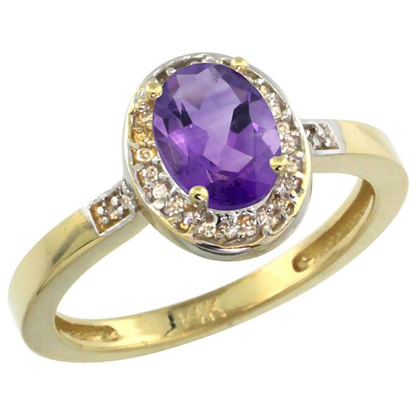 1.15 CTW Amethyst & Diamond Ring 10K Yellow Gold - REF-31M5A