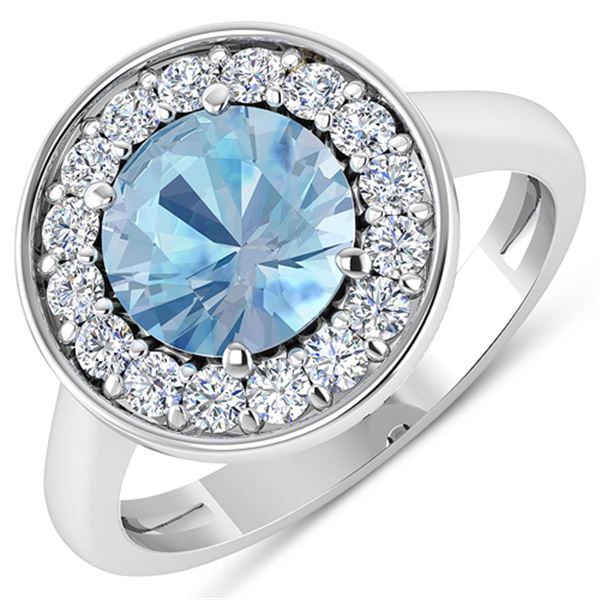 Natural 1.98 CTW Aquamarine & Diamond Ring 14K White Gold - REF-79W7X