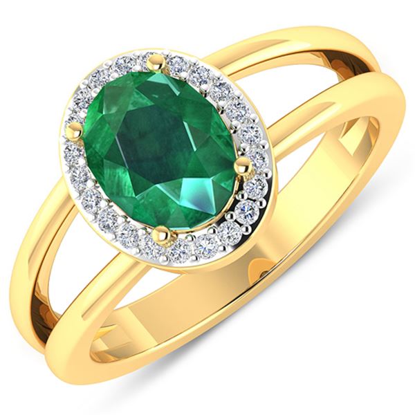 Natural 1.87 CTW Zambian Emerald & Diamond Ring 14K Yellow Gold - REF-88W9X