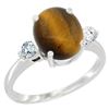 Image 1 : 2.50 CTW Tiger Eye & Diamond Ring 10K White Gold - REF-60Y2V