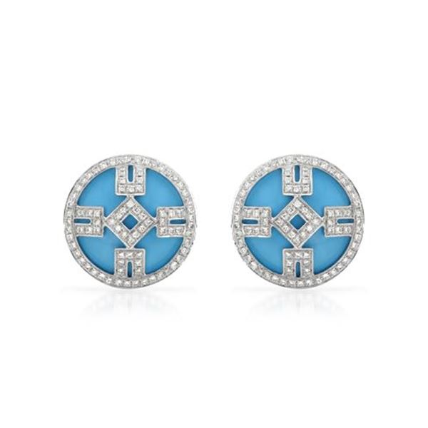 Natural 9.34 CTW Turquoise & Diamond Earrings 14K White Gold - REF-94F5M