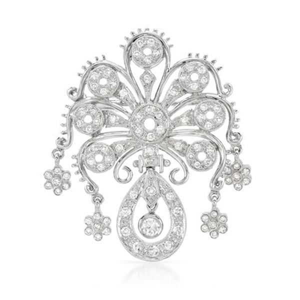 Natural 0.87 CTW Diamond Brooch 18K White Gold - REF-237W6H