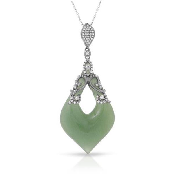 Natural 0.62 CTW Aventurine & Diamond Necklace 14K White Gold - REF-71T3X