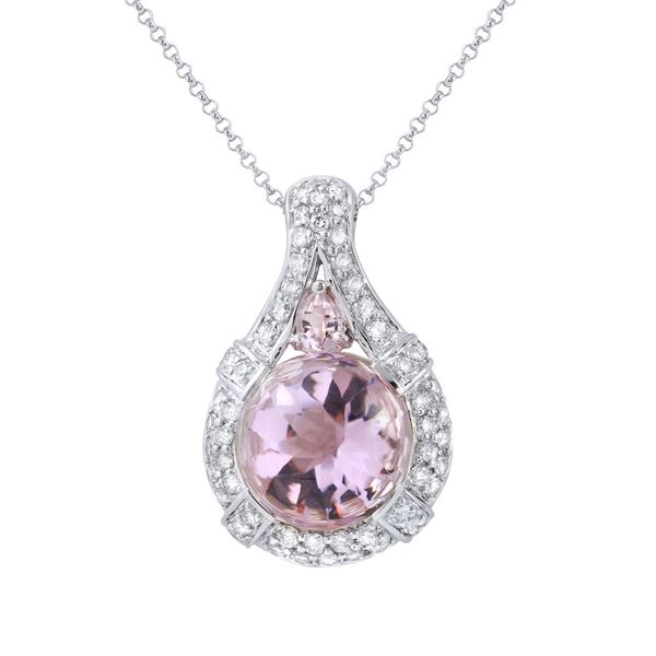 Natural 9.02 CTW Amethyst & Diamond Pendant 14K Gold - REF-112K5R