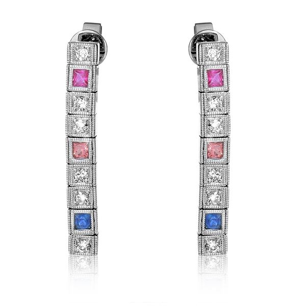 Natural 0.98 CTW Multi-Sapphire & Diamond Earrings 14K White Gold - REF-81T9X