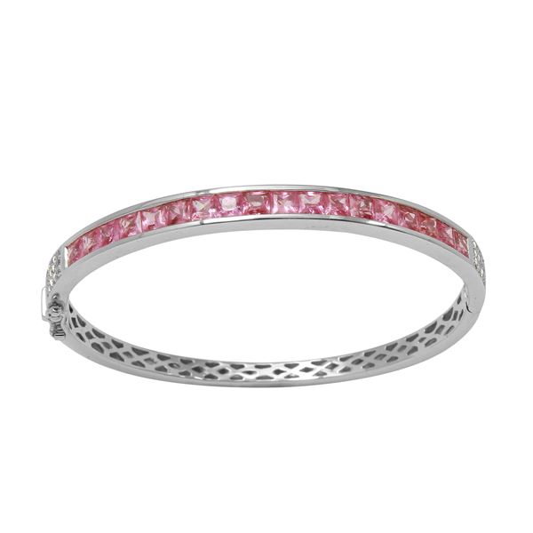 Natural 5.32 CTW Pink Sapphire & Diamond Bangle 14K White Gold - REF-172F8M
