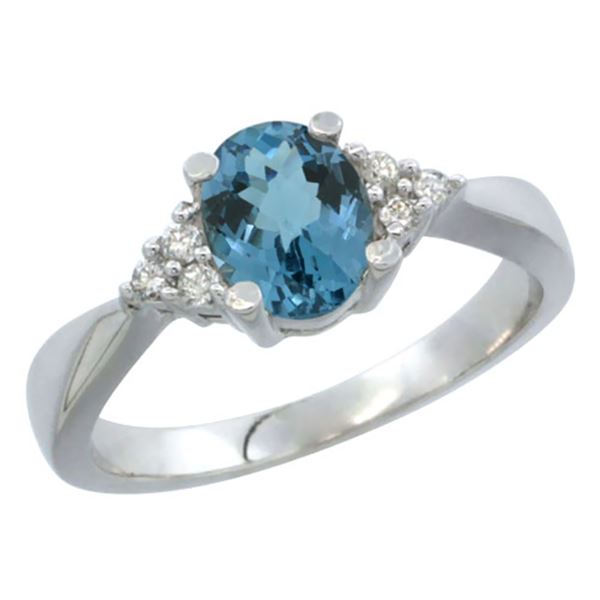 1.06 CTW London Blue Topaz & Diamond Ring 14K White Gold - REF-37M2K