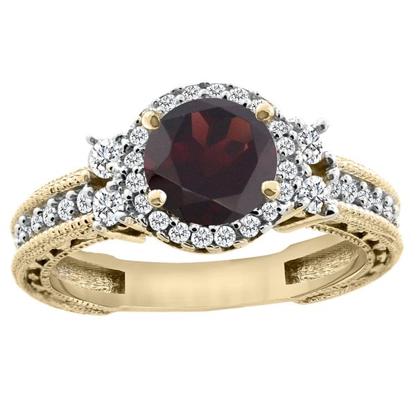 1.46 CTW Garnet & Diamond Ring 14K Yellow Gold - REF-77W9F