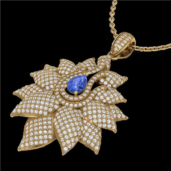 3 ctw Tanzanite & Micro Pave VS/SI Diamond Necklace 18k Yellow Gold - REF-290R9K