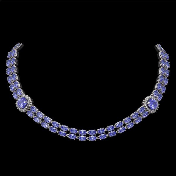 37.96 ctw Tanzanite & Diamond Necklace 14K White Gold - REF-527Y3X