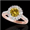Image 1 : 2 ctw Certified SI/I Fancy Intense Yellow Diamond Halo Ring 10k Rose Gold - REF-225X2A