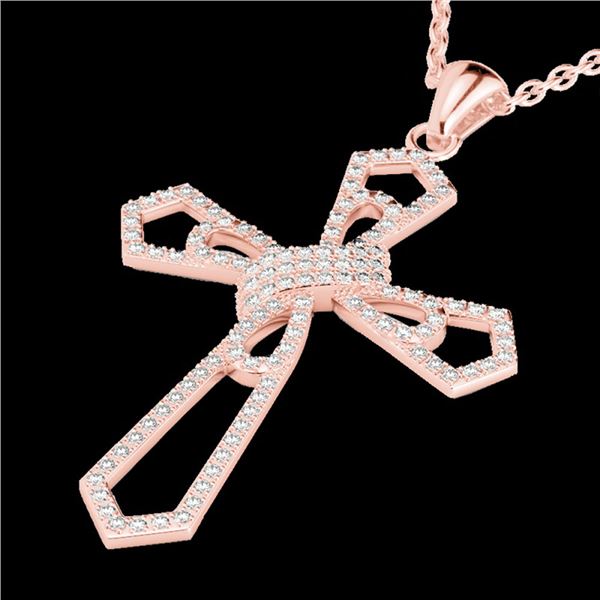 1 ctw Micro Pave VS/SI Diamond Cross Necklace 14k Rose Gold - REF-118N2F
