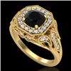 Image 1 : 1.75 ctw Fancy Black Diamond Engagment Art Deco Ring 18k Yellow Gold - REF-136G4W