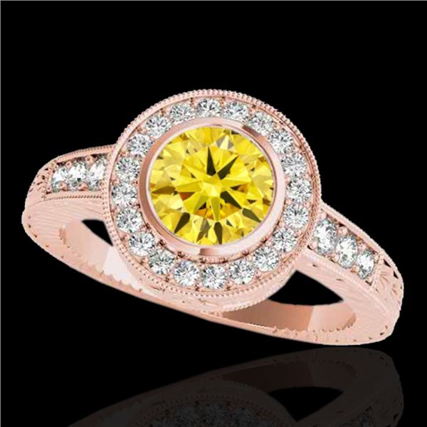 2 ctw Certified SI/I Fancy Intense Yellow Diamond Halo Ring 10k Rose Gold - REF-313R6K