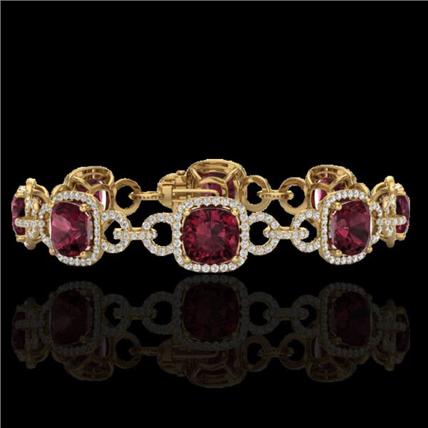 30 ctw Garnet & Micro VS/SI Diamond Certified Bracelet 14k Yellow Gold - REF-368X9A