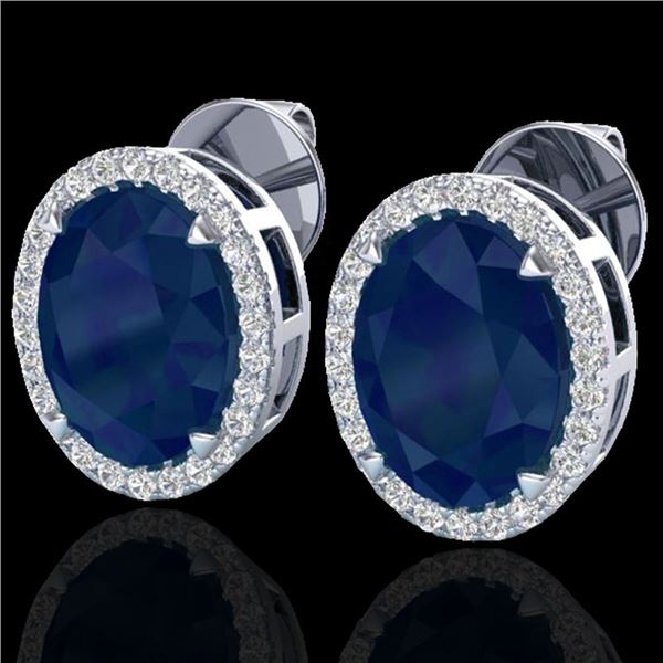 5.50 ctw Sapphire & Micro VS/SI Diamond Halo Earrings 18k White Gold - REF-81W8H