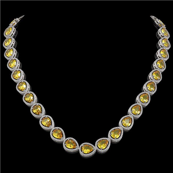 36.8 ctw Fancy Citrine & Diamond Micro Pave Halo Necklace 10k White Gold - REF-604R2K