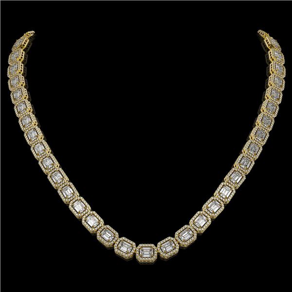 33.10 ctw Emerald Cut Diamond Micro Pave Necklace 18K Yellow Gold - REF-5182W5H