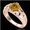 Image 1 : 1 ctw Intense Fancy Yellow Diamond Art Deco Ring 18k Rose Gold - REF-263X6A