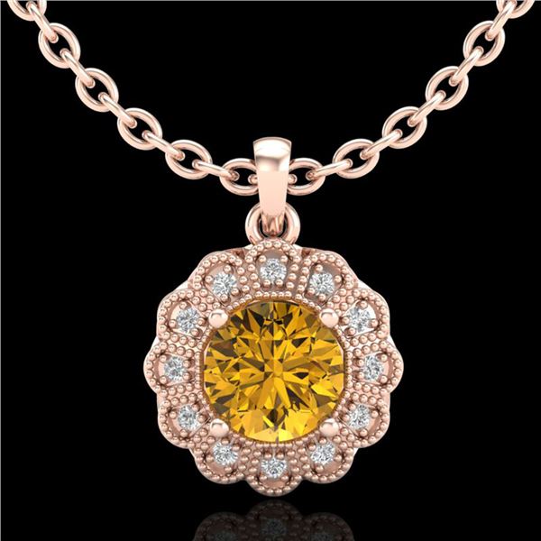 1.15 ctw Intense Fancy Yellow Diamond Art Deco Necklace 18k Rose Gold - REF-272Y8X