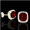 Image 2 : 6 ctw Garnet & Micro Pave VS/SI Diamond Halo Earrings 18k Yellow Gold - REF-76H4R