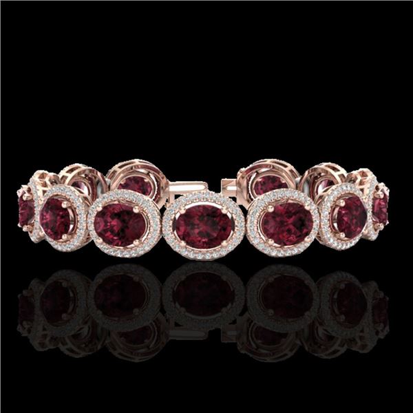 27 ctw Garnet & Micro Pave VS/SI Diamond Certified Bracelet 10k Rose Gold - REF-360R2K