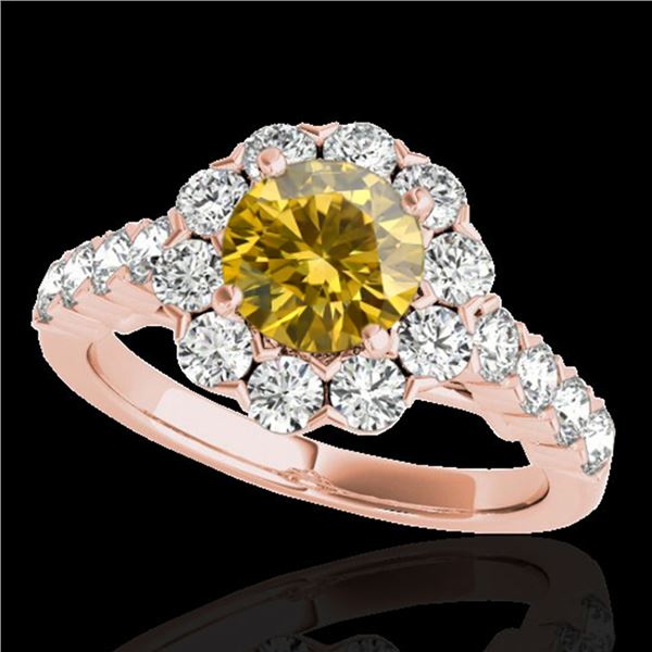 3 ctw Certified SI/I Fancy Intense Yellow Diamond Halo Ring 10k Rose Gold - REF-327F3M