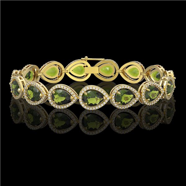 19.7 ctw Tourmaline & Diamond Micro Pave Halo Bracelet 10k Yellow Gold - REF-361X3A