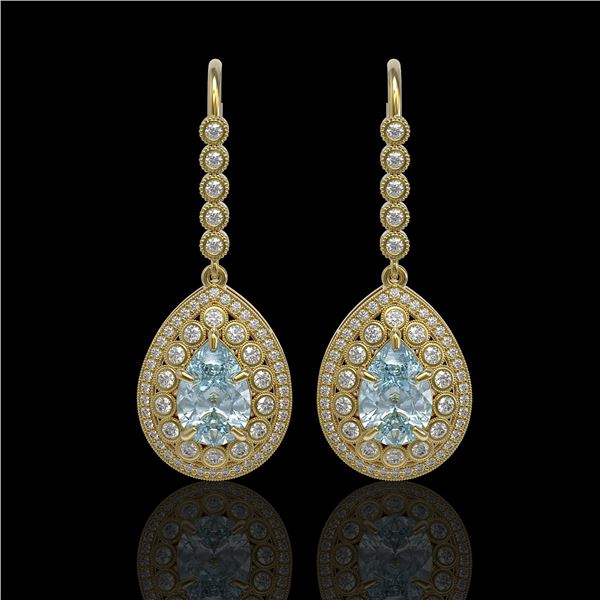 7.56 ctw Aquamarine & Diamond Victorian Earrings 14K Yellow Gold - REF-310M4G