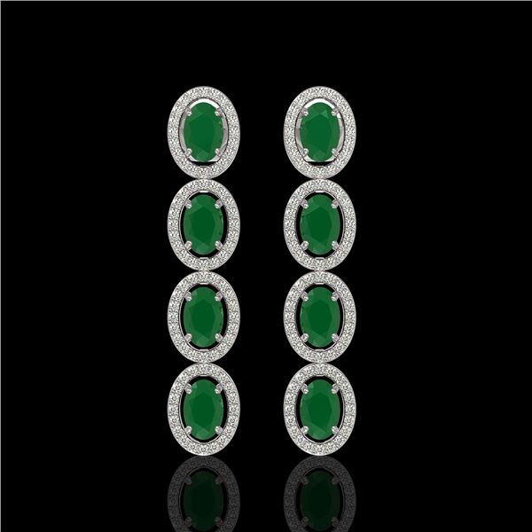 6.47 ctw Emerald & Diamond Micro Pave Halo Earrings 10k White Gold - REF-143X6A