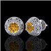 Image 2 : 1.31 ctw Intense Fancy Yellow Diamond Art Deco Earrings 18k White Gold - REF-149W3H