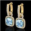 Image 1 : 7 ctw Sky Blue Topaz & Micro Pave VS/SI Diamond Earrings 18k Yellow Gold - REF-98A2N