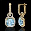 Image 2 : 7 ctw Sky Blue Topaz & Micro Pave VS/SI Diamond Earrings 18k Yellow Gold - REF-98A2N