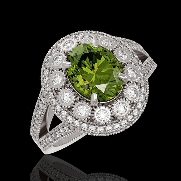 4.25 ctw Certified Tourmaline & Diamond Victorian Ring 14K White Gold - REF-132F8M