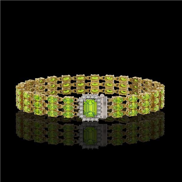 25.34 ctw Peridot & Diamond Bracelet 14K Yellow Gold - REF-318W2H