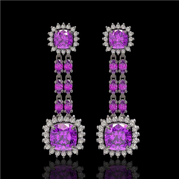18.96 ctw Amethyst & Diamond Earrings 14K White Gold - REF-222W2H