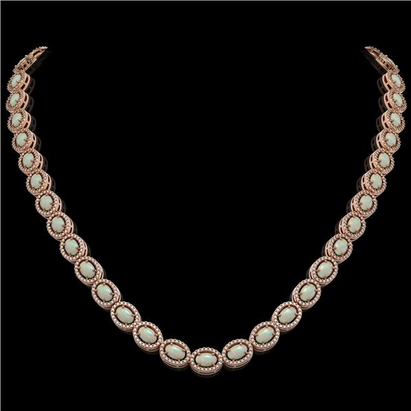 21.21 ctw Opal & Diamond Micro Pave Halo Necklace 10k Rose Gold - REF-581Y8X