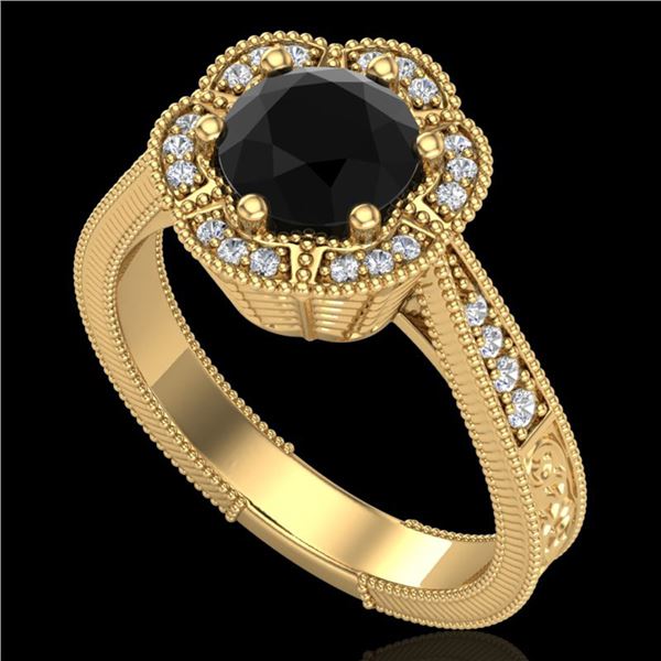 1.33 ctw Fancy Black Diamond Engagment Art Deco Ring 18k Yellow Gold - REF-89W3H
