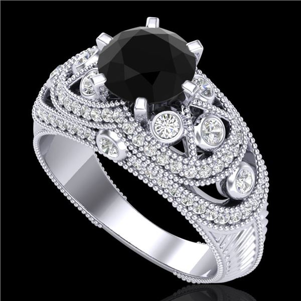 2 ctw Fancy Black Diamond Engagment Art Deco Ring 18k White Gold - REF-161Y8X