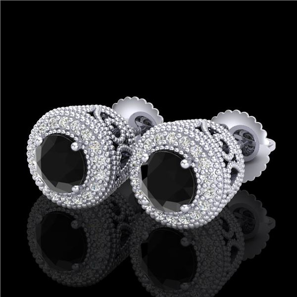 1.55 ctw Fancy Black Diamond Art Deco Stud Earrings 18k White Gold - REF-103Y6X