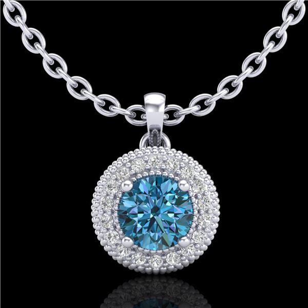 1 ctw Intense Blue Diamond Art Deco Stud Necklace 18k White Gold - REF-138X2A