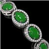 Image 3 : 21.78 ctw Jade & Diamond Micro Pave Halo Bracelet 10k White Gold - REF-250W9H